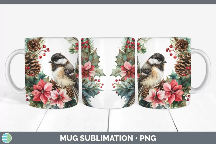 Christmas Chickadee Mug Wrap Sublimation Coffee Cup Designs