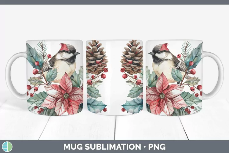 Christmas Chickadee Mug Wrap Sublimation Coffee Cup Designs