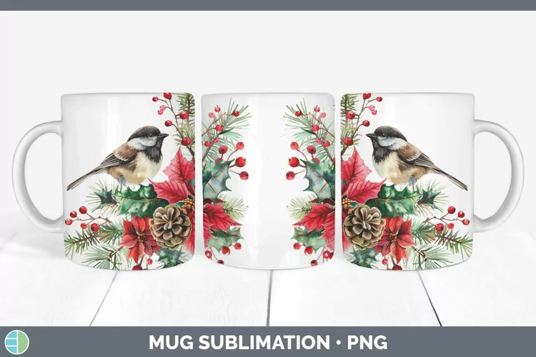 Christmas Chickadee Mug Wrap Sublimation Coffee Cup Designs
