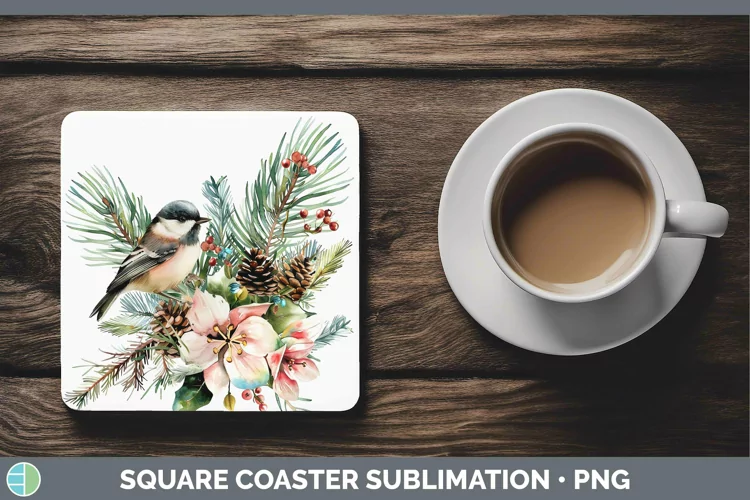 Christmas Chickadee Square Coaster Sublimation Coaster Desig