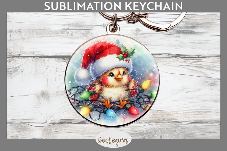 Christmas Chicken Entangled in Lights Round Keychain Sublima