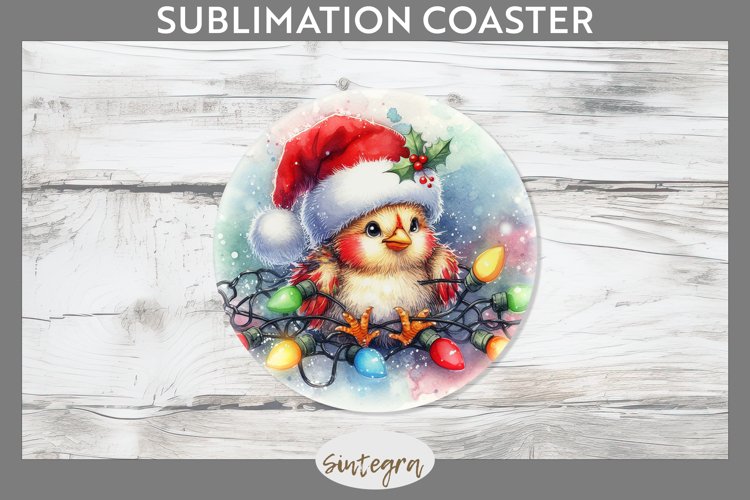 Christmas Chicken Entangled in Lights Round Coaster Sublimat