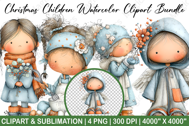 Christmas Children Watercolor Clipart