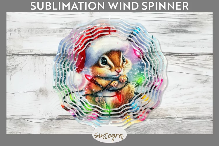 Christmas Chipmunk Entangled in Lights Wind Spinner Sublimat