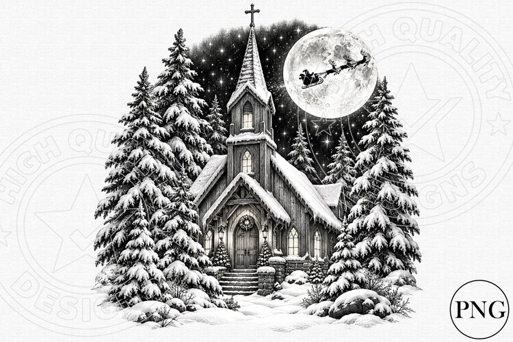 Christmas Church PNG | Vintage Christian Winter Wonderland S example image 1