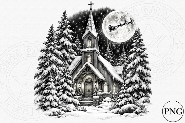 Christmas Church PNG | Vintage Christian Winter Wonderland S
