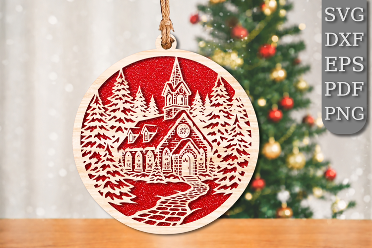 Christmas Church Scene Laser Cut SVG