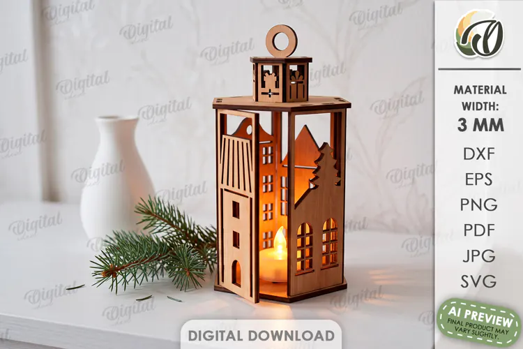 Christmas House Lantern Laser Cut. Candle Holder SVG