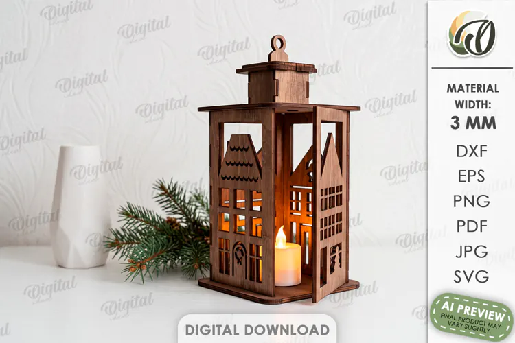 Christmas House Lantern Laser Cut. Candle Holder SVG