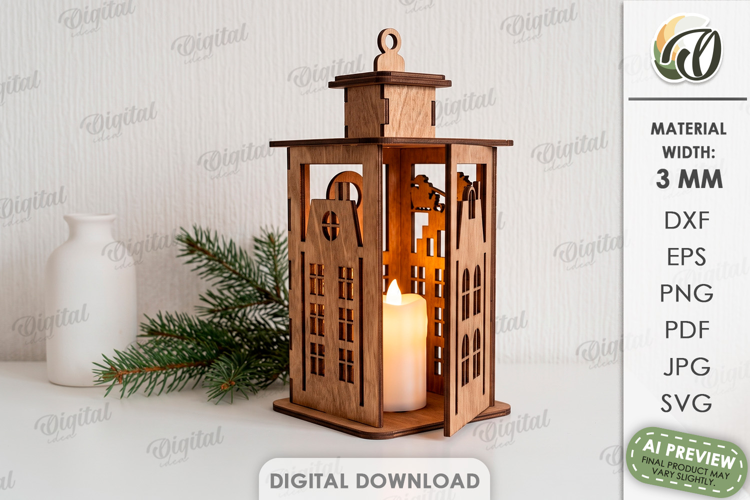 Christmas House Lantern Laser Cut. Candle Holder SVG
