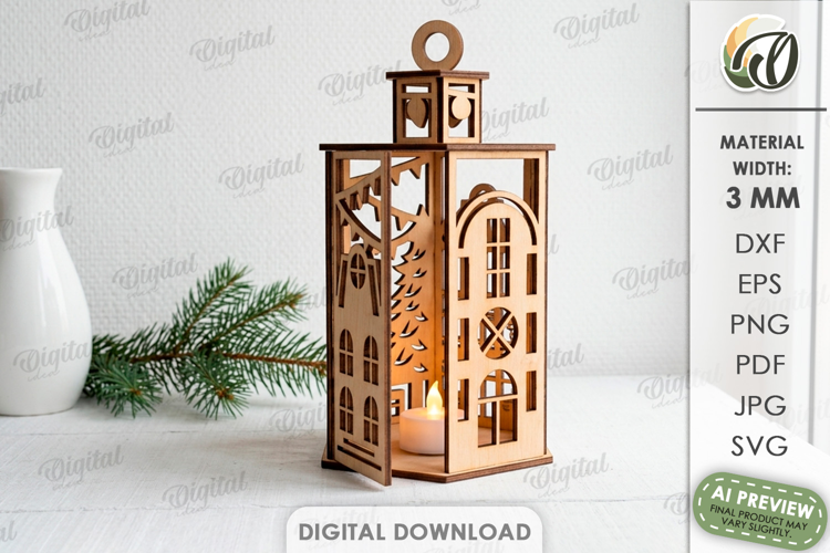 Christmas House Lantern Laser Cut. Candle Holder SVG