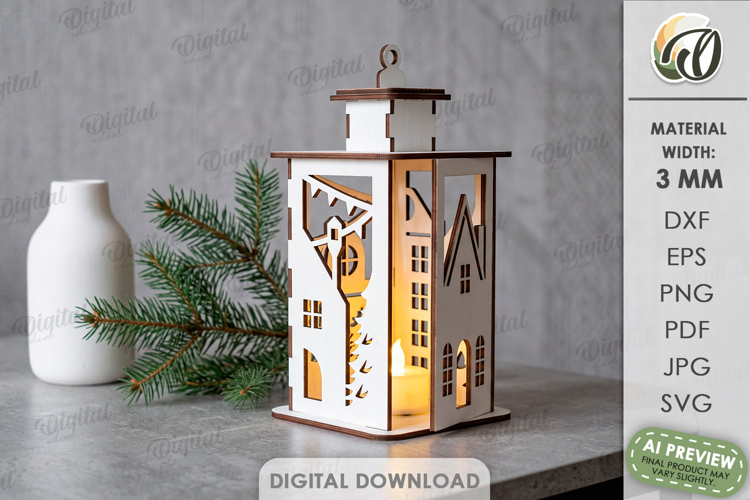 Christmas House Lantern Laser Cut. Candle Holder SVG