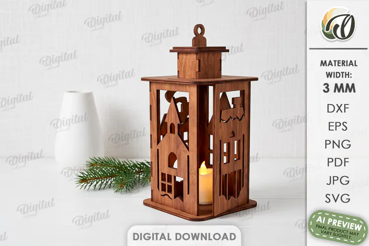 Christmas House Lantern Laser Cut. Candle Holder SVG