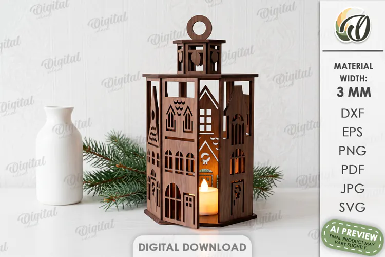 Christmas House Lantern Laser Cut. Candle Holder SVG