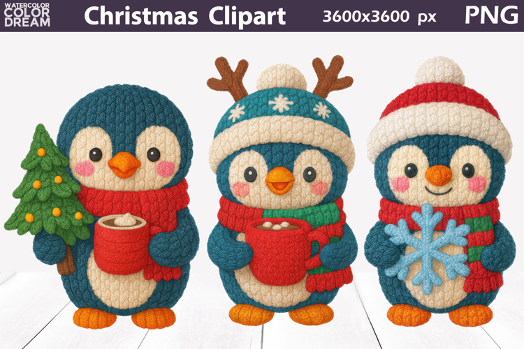Penguin Crochet Clipart | Christmas Cute Animals Knitted