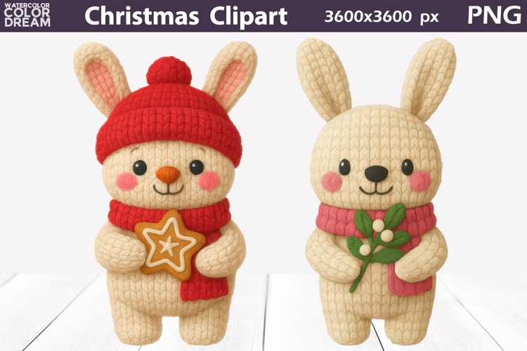Bunny Crochet Clipart | Christmas Cute Animals Knitted