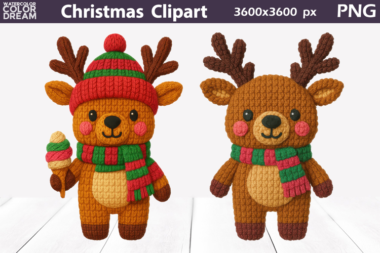 Reindeer Crochet Clipart | Christmas Cute Animals Knitted