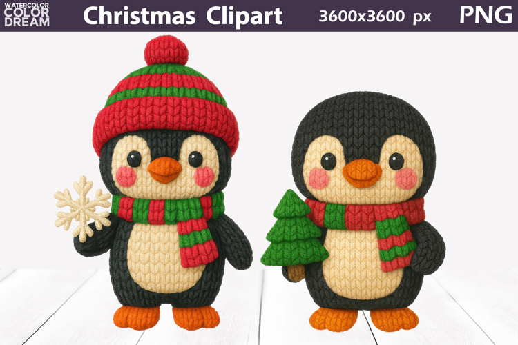 Penguin Crochet Clipart | Christmas Cute Animals Knitted