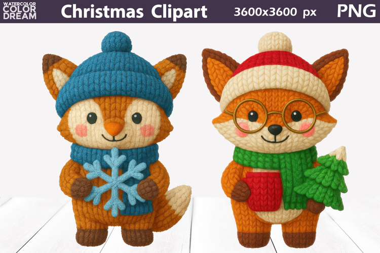 Fox Crochet Clipart | Christmas Cute Animals Knitted