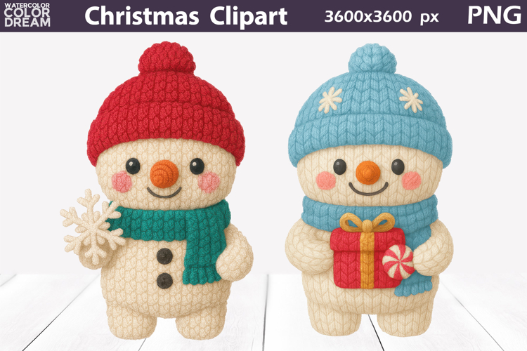 Snowman Crochet Clipart | Christmas Cute Characters Knitted