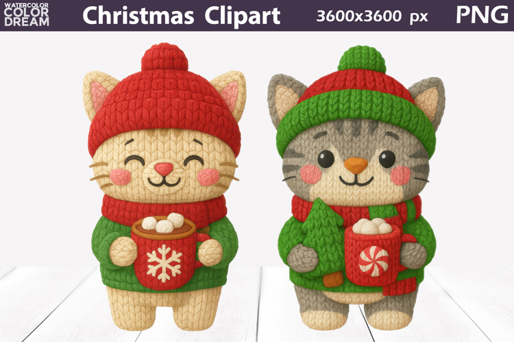 Cat Crochet Clipart | Christmas Animals Knitted