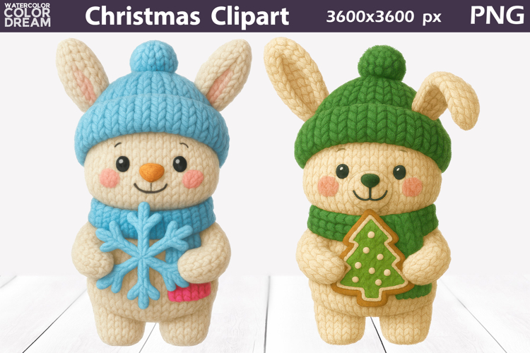 Bunny Crochet Clipart | Christmas Cute Animals Knitted