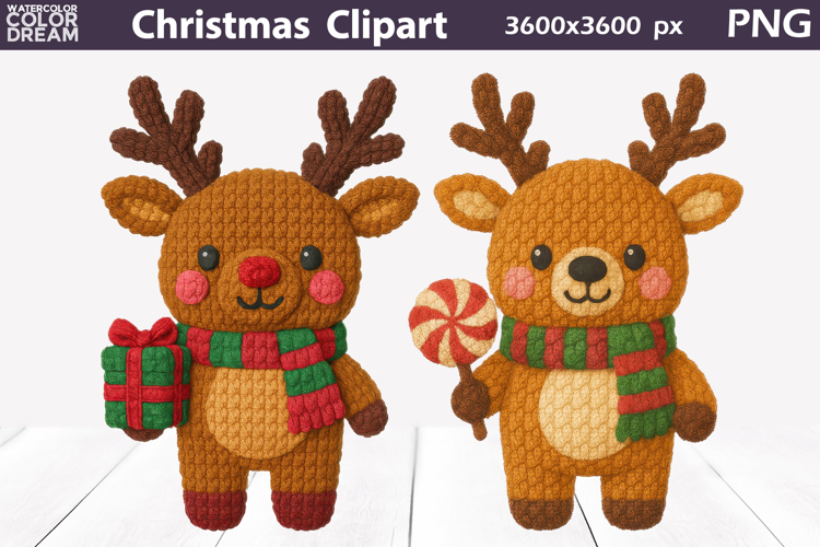 Reindeer Crochet Clipart | Christmas Cute Animals Knitted