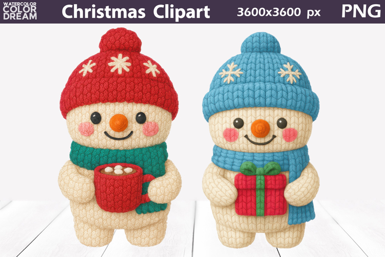 Snowman Crochet Clipart | Christmas Cute Characters Knitted