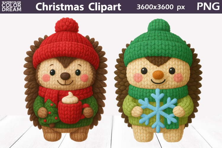 Hedgehog Crochet Clipart | Christmas Cute Animals Knitted