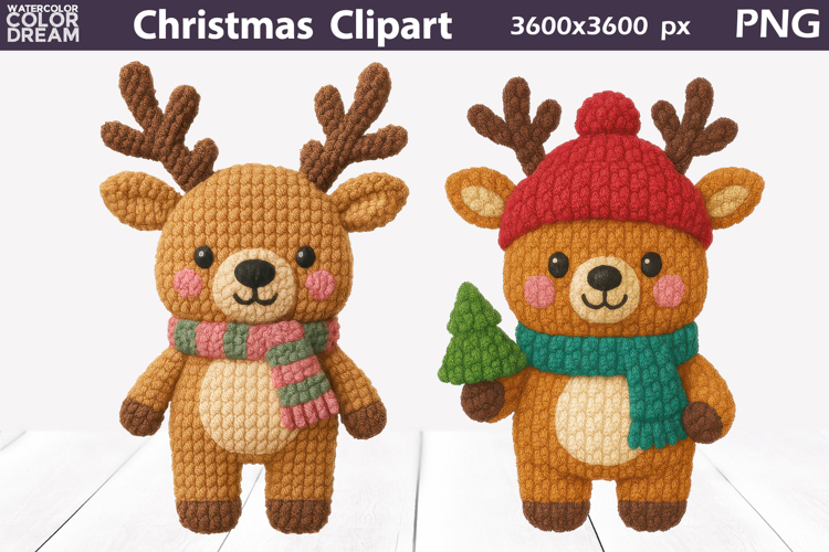 Reindeer Crochet Clipart | Christmas Cute Animals Knitted