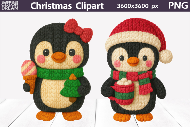 Penguin Crochet Clipart | Christmas Cute Animals Knitted