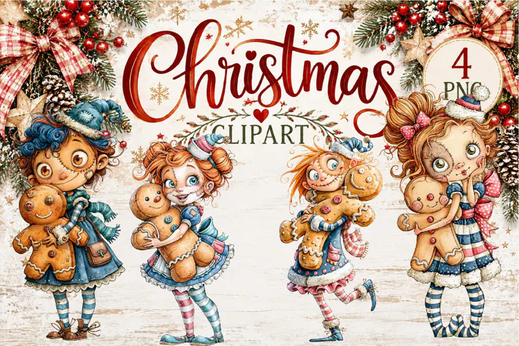 Whimsical Christmas Girls Clipart | Cute Winter Girls