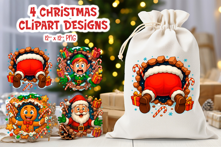 Funny Christmas Clipart | Sublimation Santa Elf Wall Break