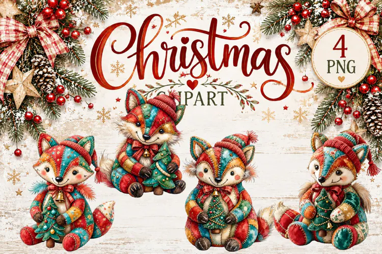 Cute Patchwork Christmas Animals Clipart | Teddy animals