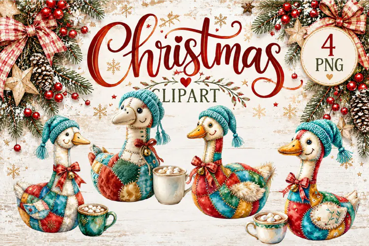 Cute Patchwork Christmas Animals Clipart | Teddy animals