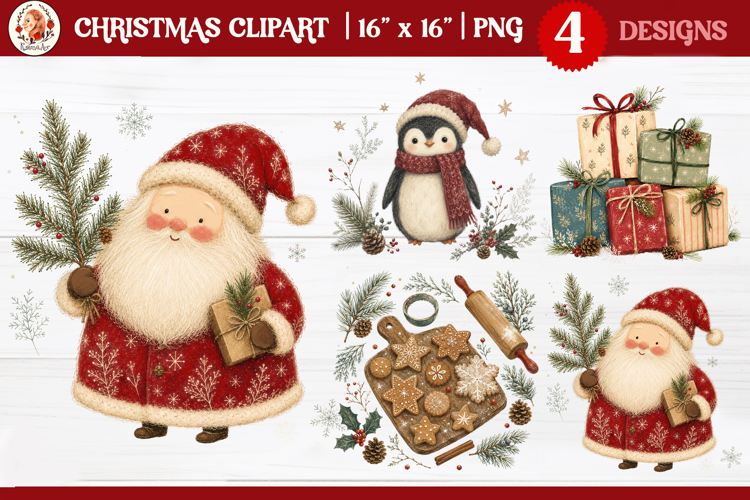 Cozy Christmas clipart PNG with Santa, a winter penguin