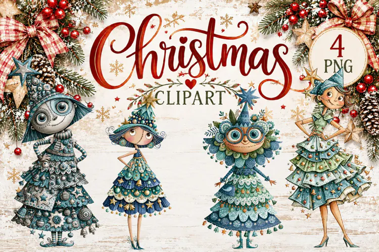 Whimsical Christmas Girls Clipart | Cute Winter Girls