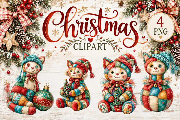 Cute Patchwork Christmas Animals Clipart | Teddy animals