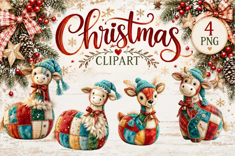 Cute Patchwork Christmas Animals Clipart | Teddy animals
