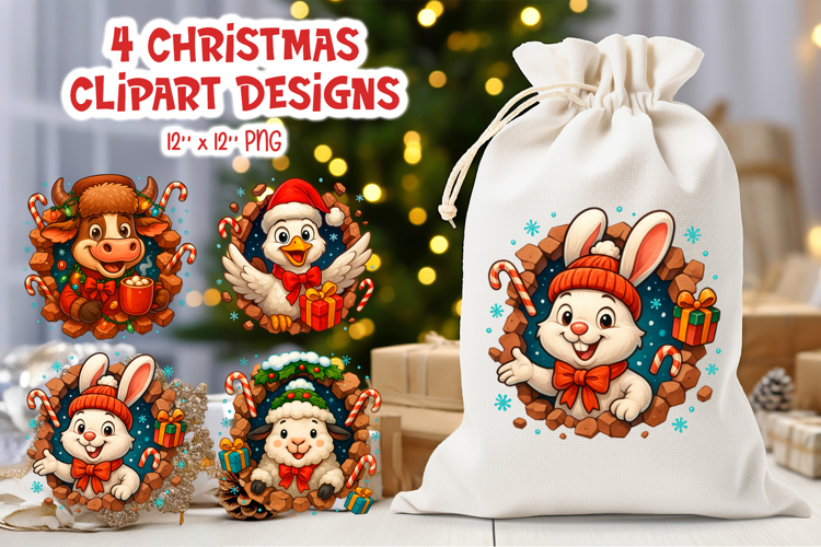Funny Christmas Clipart | Sublimation Animal Wall Break