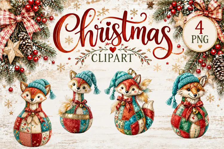Cute Patchwork Christmas Animals Clipart | Teddy animals