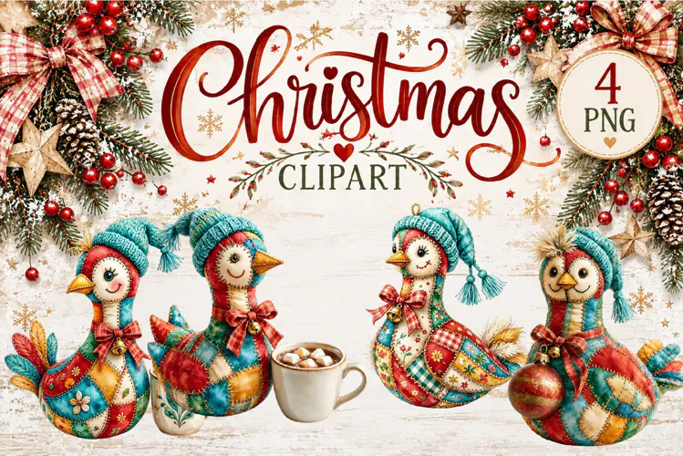 Cute Patchwork Christmas Animals Clipart | Teddy animals