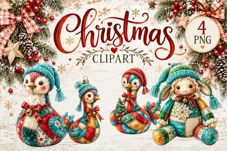 Cute Patchwork Christmas Animals Clipart | Teddy animals