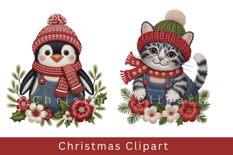Cute Christmas Animal Clipart Cozy Winter Holiday PNG