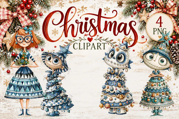 Whimsical Christmas Girls Clipart | Cute Winter Girls