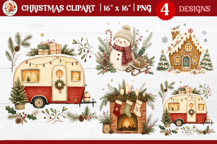 Cozy Christmas clipart PNG with a snowman, gingerbread house