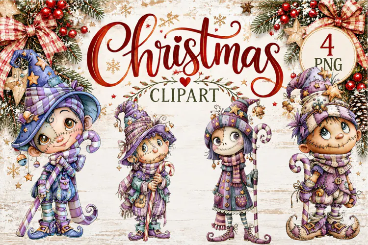 Whimsical Christmas Girls Clipart | Cute Winter Girls