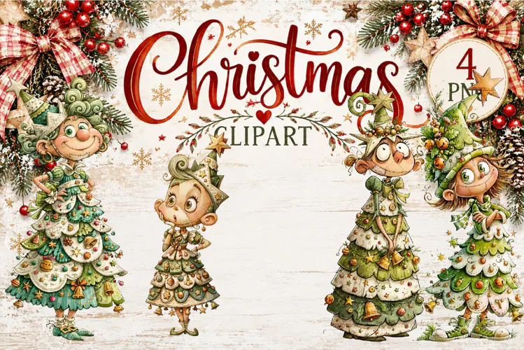 Whimsical Christmas Girls Clipart | Cute Winter Girls