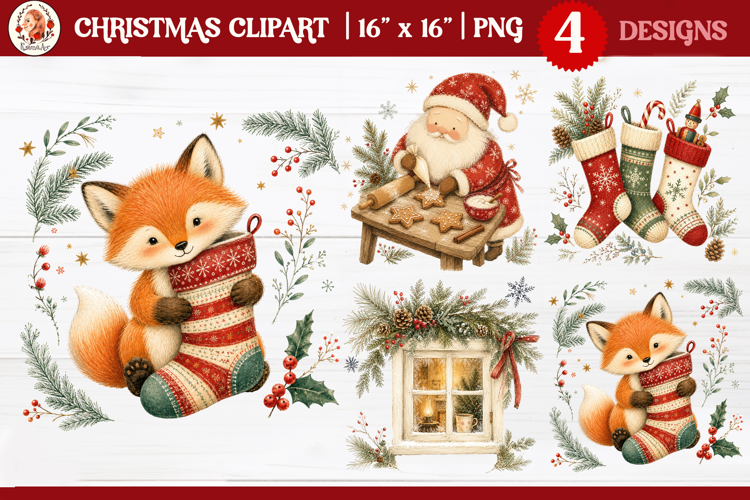 Cozy Christmas clipart PNG with Santa, a winter clipart