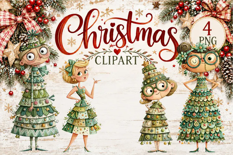 Whimsical Christmas Girls Clipart | Cute Winter Girls
